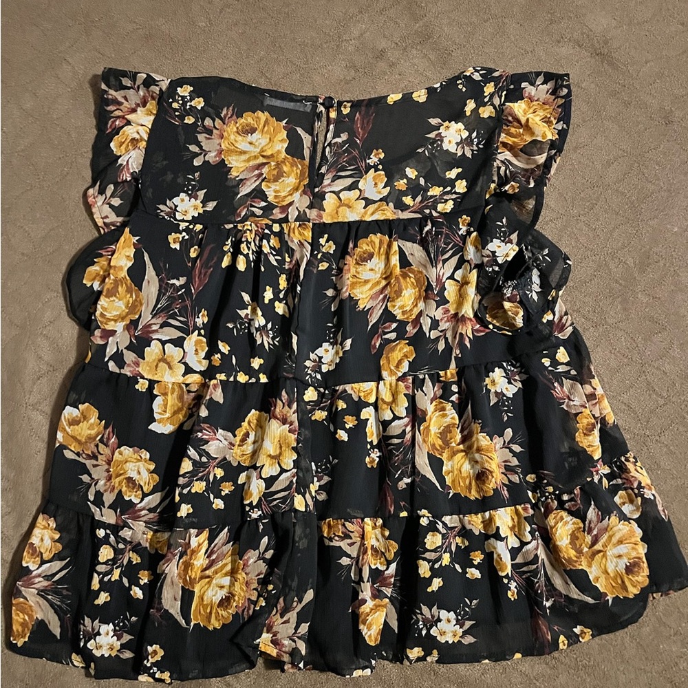 Floral Black and Yellow Women's Top